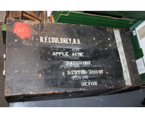 A large Army officers travel trunk for military uniforms  the trunk is in very good condition measuring 31 cm by 42 cm by 81 
