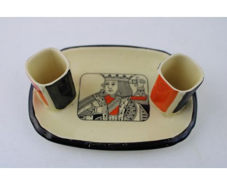 Royal Doulton Art Deco match striker and ashtray, playing card design, 13.5cm wide.