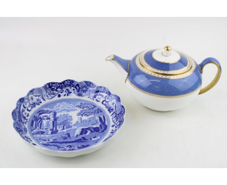 A Wedgwood Powder Blue Ulander teapot with a Spode Blue Italian shaped dish (2).  Wedgwood Florentine items to include Turquo