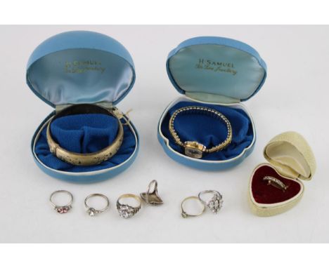 A group of various dress rings including a 9ct gold and paste eternity ring, size L, 1.7g, a 9ct gold and silver and paste vi