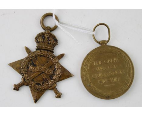A pair of WW1 Medals including the 1914-15 star and Victory medal awarded to 2965 Private F Gibson of the Duke of Lancaster's