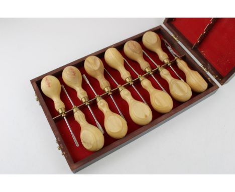 A set of twelve 'Robert Sorby' Micro Woodcarving tools / chisels in original box.