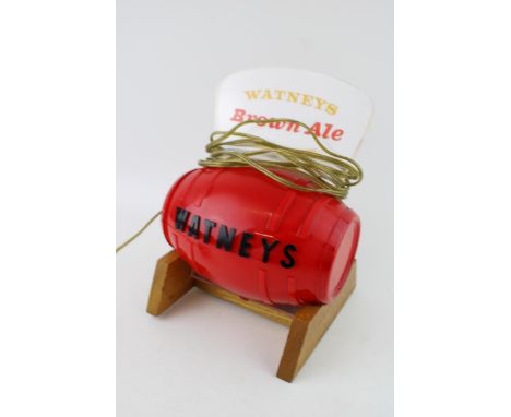 Watneys Brown Ale advertising beer barrel on wooden stand, light up advertising, 17cm wide.  It does work though sold as non 