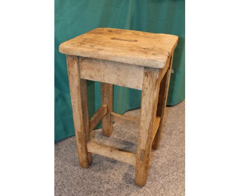 An early c20th pine Stoke on Trent Pottery worker's pot bank stool with an Edwardian metamorphic folding chair  the condition