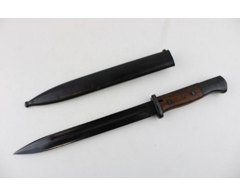 WW2 German Army K98 Mauser rifle wood handle bayonet with scabbard stamped bym 41 &amp; blade stamped 43as c1943  Excellent c