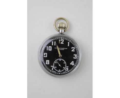 Military pocket watch, Orator Watch Co Precision,  broad arrow to rear, inscribed 'G S T P 153207 XX', needs attention.