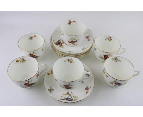 Royal Doulton 'Exotic Bird' pattern cups and saucers. (12)  Generally good and present well, two cups with minor damages.