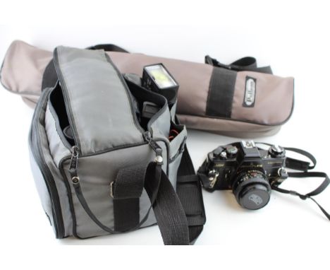 A Carl Zeiss Jena camera with various lenses and a cased Sirius 2500 tripod (Qty).