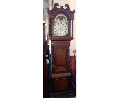 Oak & mahogany crossbanded 8 day longcase clock with enamel dial (Moreland, Chester). Condition report: see terms and conditi