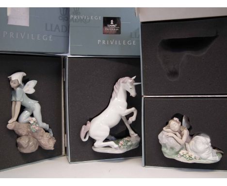 Three Lladro boxed Privilege figures to include Princesa de las hadas, Unicorn, Principe de los elfos. (3)     From the shop 