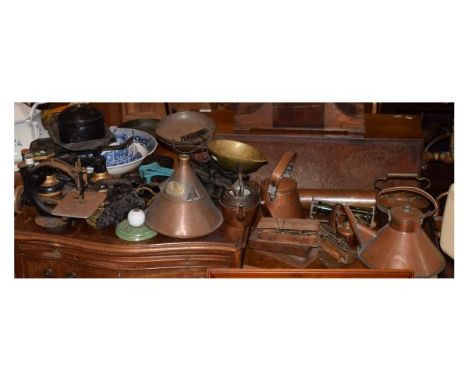 Assorted metalwork to include; two sets of grocers scales, cast door knocker, etc   Condition: 