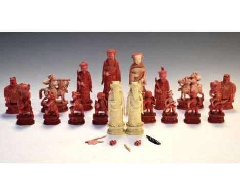 Quantity of late 19th/early 20th Century finely carved ivory chess pieces   Condition: 