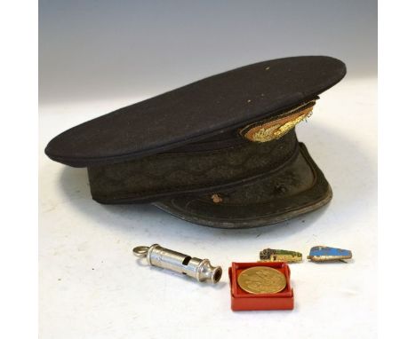 Railway Interest - H. Berwald &amp; Co cap size 7¼, whistle, a British Railways Western Region staff association exhibition o