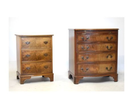 Reproduction mahogany serpentine-fronted chest of drawers with brushing slide over four long drawers on bracket feet, 69cm wi