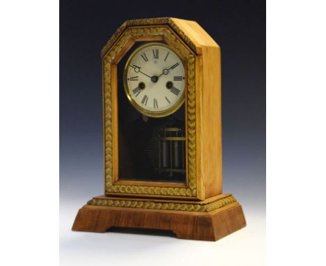 Late 19th Century German pine and rosewood veneered cased mantel clock by Junghans, the off-white dial with Roman numerals, g