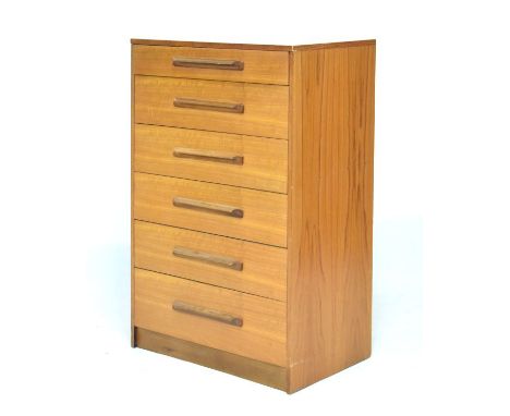 Modern Design - 1960's/70's light mahogany chest of six drawers, 71cm wide x 106cm high   Condition: 