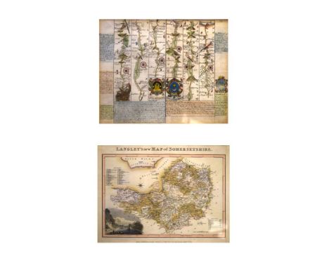 Maps - Five framed maps to include; Langley's New Map of Somersetshire, The Road From Salisbury to Campden and from London to