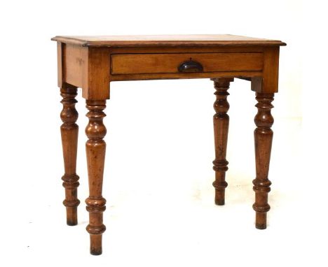 19th Century grained oak side table with moulded oblong top over frieze drawer on turned supports   Condition: 