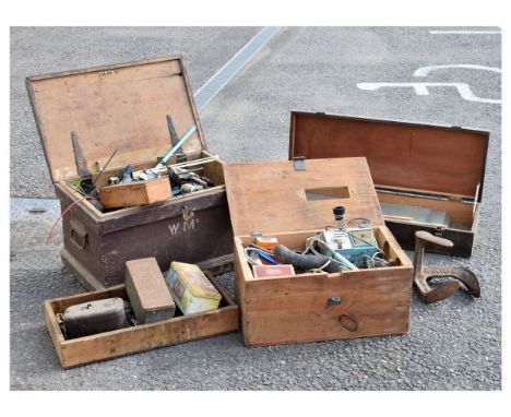 Assorted tools to include; wooden chests, shoe lasts, etc   Condition: 
