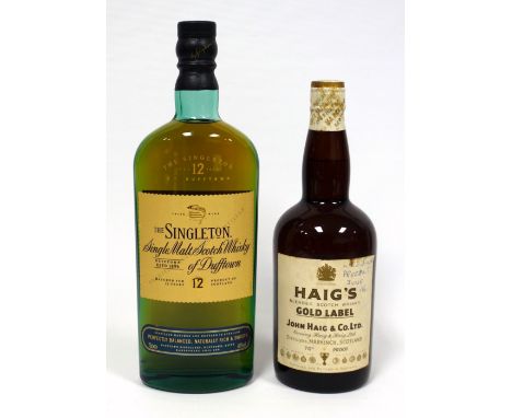 Single bottle of 1960’s Haig’s Gold Label blended Scotch Whisky, high neck, and a bottle of The Singleton 12 years single mal