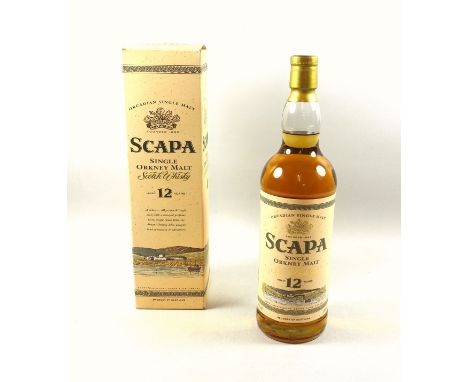 Scapa Single Orkney Malt Scotch Whisky, aged 12 years, 40% vol, 1 Litre, boxed. Age staining to label and packaging. - The ol