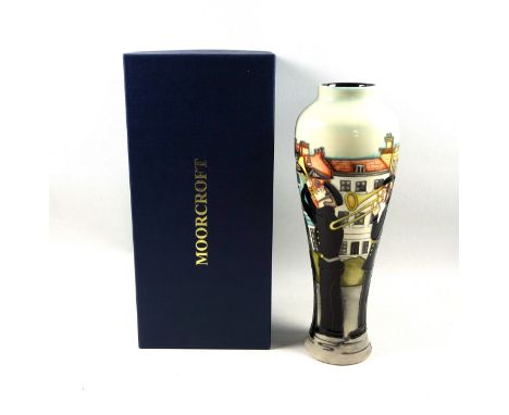 Moorcroft "Salvation Army Band" pattern vase, 1/75, signed, numbered, and dated "2014" to base, H.26cm, with box and slip cov