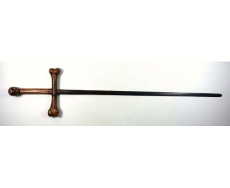 Masonic sword with a steel blade numbered "16.10.22" and a carved birch skull and crossbones hilt, L.102.5cm 