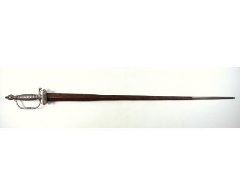 French 18th Century small sword, c.1770, with an engraved colichemarde steel blade and wire bound metal hilt with pierced gua