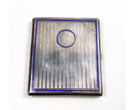 Silver, 900 standard, and enamel cigarette case, the cover with a vacant cartouche, and a gilt interior, W.9.1cm, 133grs Cond
