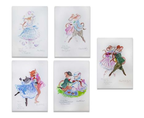 ARR CHARLOTTE FAWLEY b.1935TWO SKETCHES OF DANCING MICE, TOGETHER WITH PICNIC MICE, THE NAUGHTY MICE &amp; DANCING PIGSeach: 