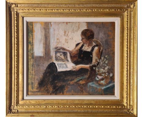 JACQUES WEISMANN (b.1878)AN INTERIOR WITH A WOMAN READINGsigned J. Weismann upper right oil on boardimage: 36 x 43cm; 14 1/4 