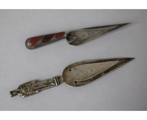 Two Silver Bookmarks, One in the Form of Trowel with Inset Stones to Handle and the Other in the Form of a Soldier 