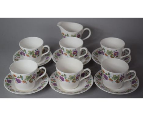A Late 20th Century Queen Anne Floral Pattern Teaset to Comprise Six Cups, Milk Jug and Six Saucers 