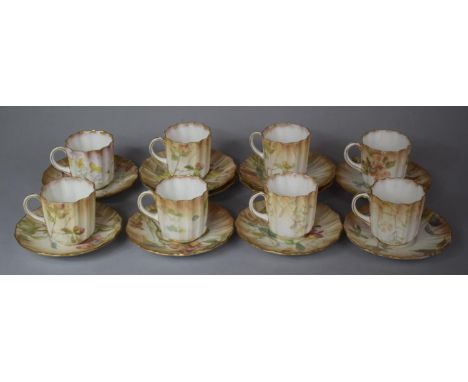 A Doulton of Burslem Blush Ivory Floral Pattern Coffee Set to Comprise Ten Saucers and Eight Cans 