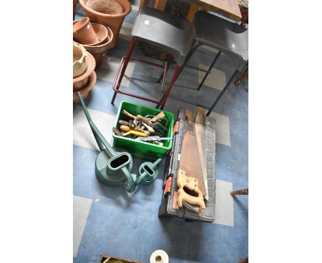 A Collection of Various Garden Tools, Watering Cans, Saws etc 