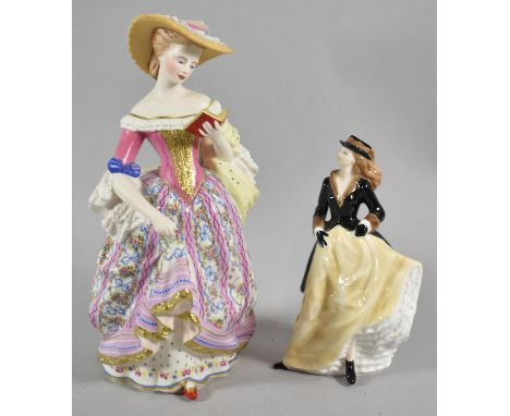 A Victorian and Albert Limited Edition Figure of Lady with Bonnet Reading Book Together with a Royal Worcester Equestrian Fig