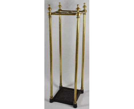 A Late Victorian/Edwardian Four Division Brass and Iron Stick Stand with Vase Finial, 68cm high 