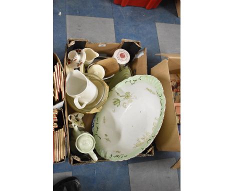 A Box Containing Various Ceramic and Glasswares to Include Edwardian Washbowl 