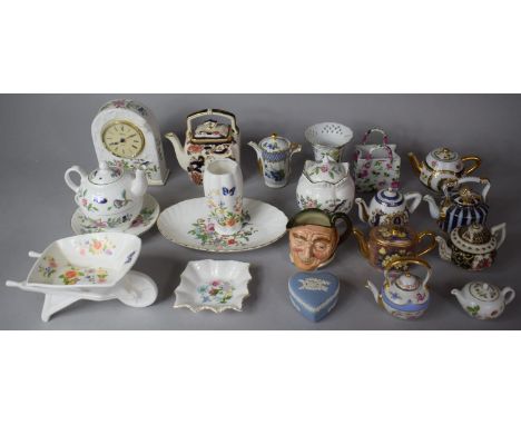 A Collection of Various Ceramics to include Aynsley Cottage Garden Wheel Barrow, Aynsley Pembroke Pattern Mantel Clock, Sauce