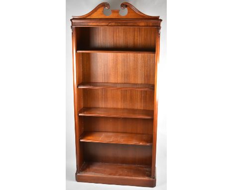 A Modern Four Shelf Open Bookcase with Swan Neck Cornice, 92cm wide 