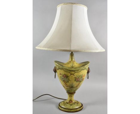 A Modern Metal Painted Table Lamp in the Form of a Two Handled Adam Style Vase Complete with Shade, 73cm high 