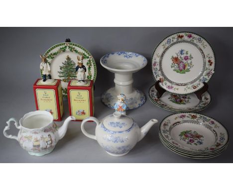 A Collection of Spode Chinese Rose Plates, Bowls, Spode Christmas Plate, Burleigh Fortnum and Mason Teapot (Spout AF) and Mat