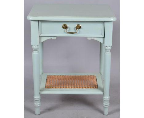 A Painted Laura Ashley Bedside Table with Single Drawer and Cane Bottom Shelf, 50cm wide 