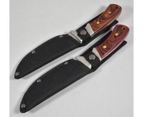 A Pair of Virtually New and Unused Hunting Knives in Cloth Scabbards, 27cm Long 
