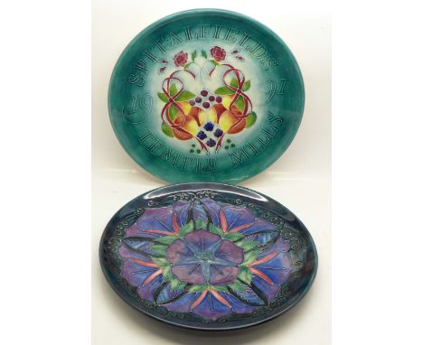 Two Moorcroft pottery wall plates, the first for Spitalfields Temple Mills 1991, impressed mark with the City of London to th