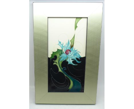 A Moorcroft framed tile, 'Sea Holly' design, 28cm x 18cm 