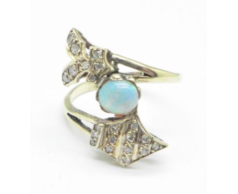 A 14ct gold, opal and diamond ring, 3.4g, M/N 