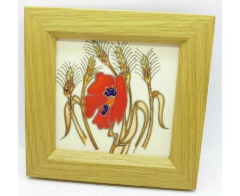 A Moorcroft framed tile, 'Harvest Poppy' design, by Emma Bossons 