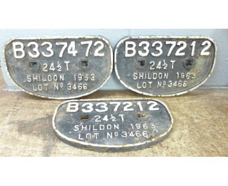 Three cast metal railway engine plaques 