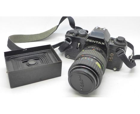 A Pentax ILX 35mm film camera with Pentax zoom lens and a Hawk-eye No 2 Folding Film Pack, 40-80mm 